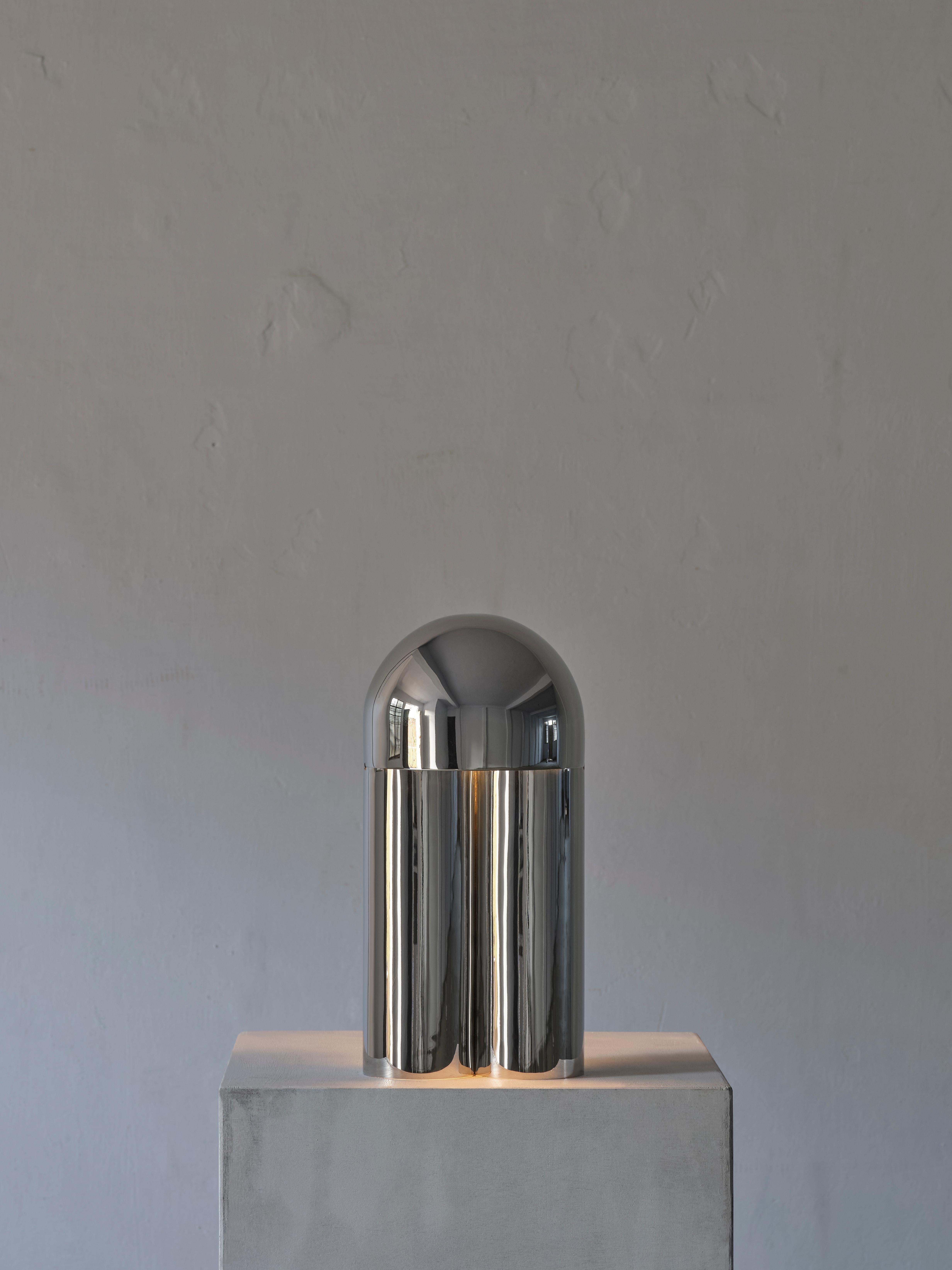 Indian Monolith Buffed Brass Sculpted Table Lamp by Paul Matter