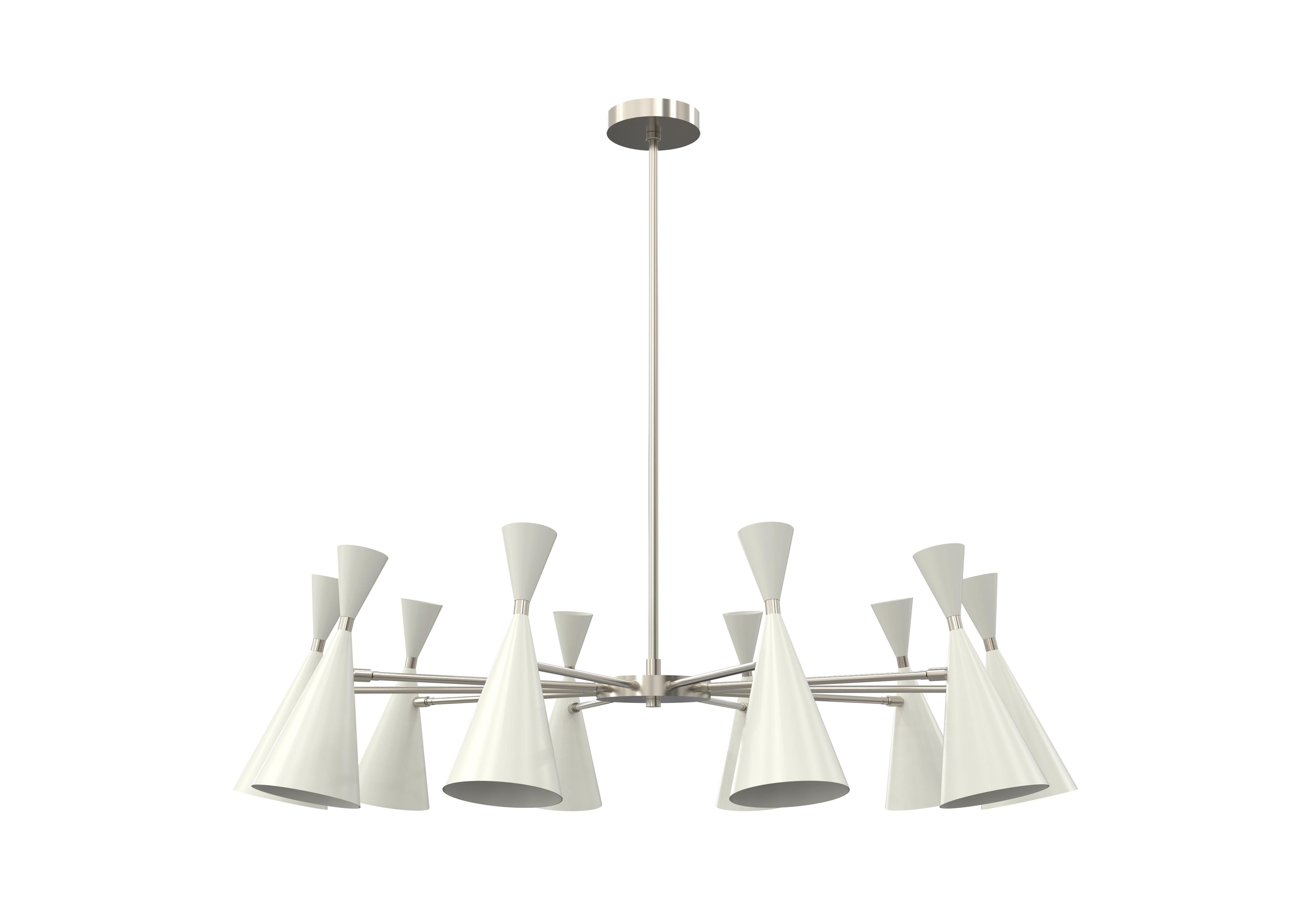 MONOLITH Classic Italian Modern Enamel and Brass Chandelier, Blueprint Lighting In Excellent Condition For Sale In New York, NY