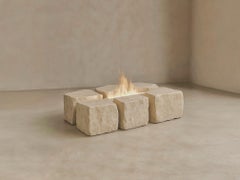 Monolith Dos Fire Table in Puebla Travertine & Stainless Steel by Andres Monnier