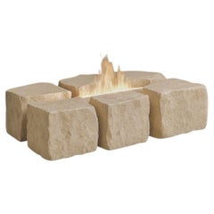 Monolith Dos Fire Table in Puebla Travertine & Stainless Steel by Andres Monnier