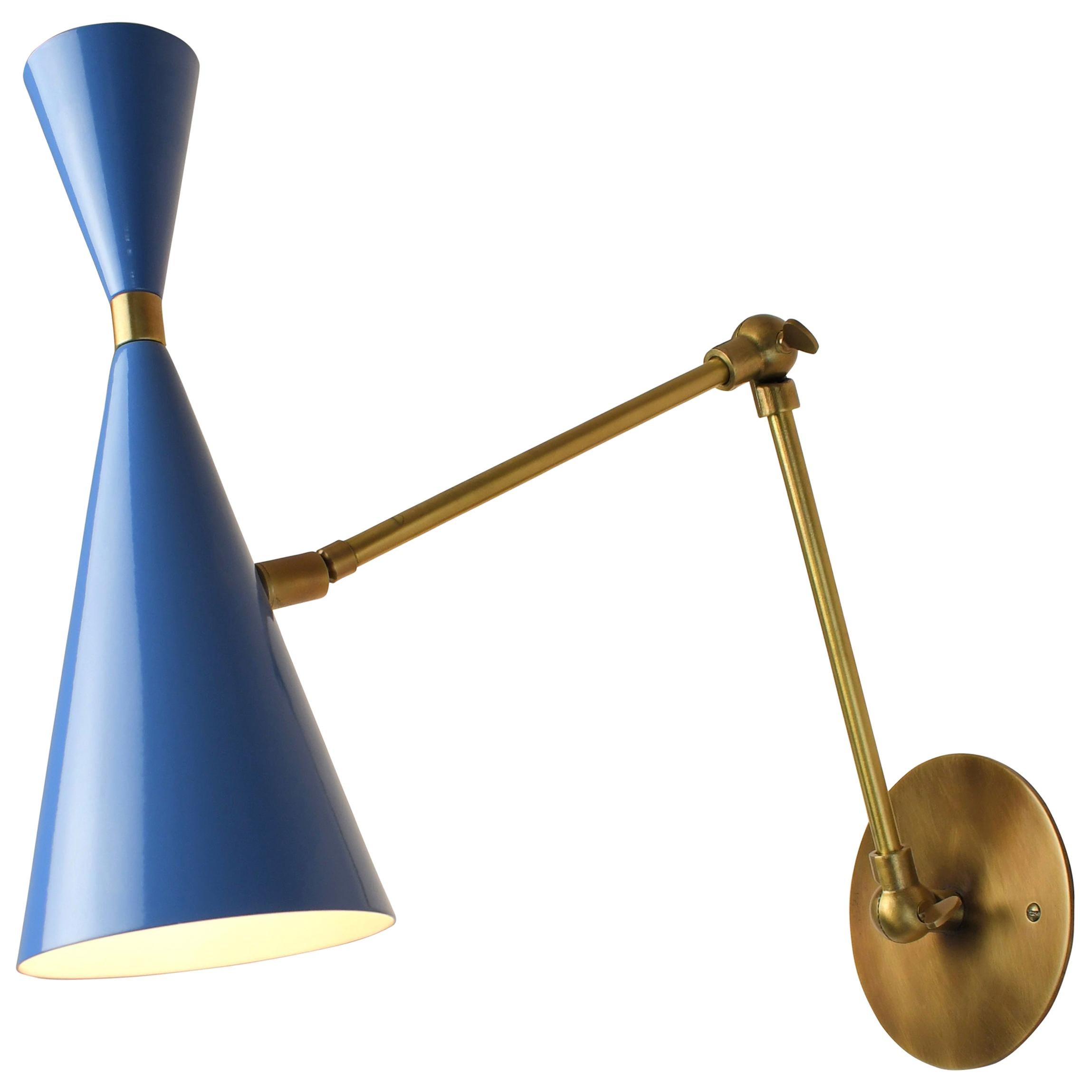 'Monolith' Italian Reading Lamp Brass & Bright Blue Enamel Blueprint Lighting
