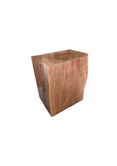 Monolith Lychee Wood Side Table — Solid Block Form, Sculptural Natural Finish