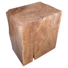 Monolith Lychee Wood Side Table — Solid Block Form, Sculptural Natural Finish