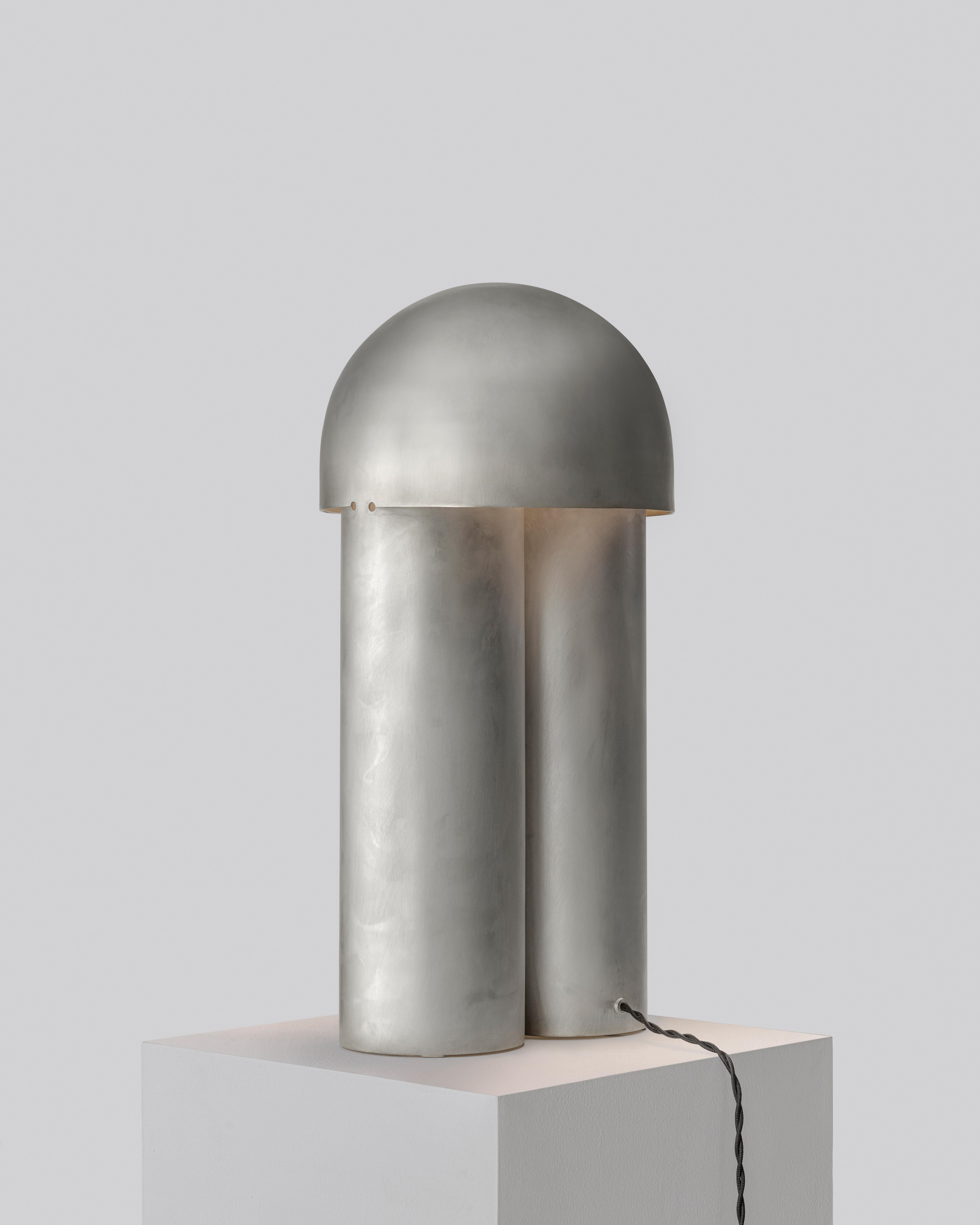 Monolith Polished Silvered Brass Sculpted Table Lamp by Paul Matter 12