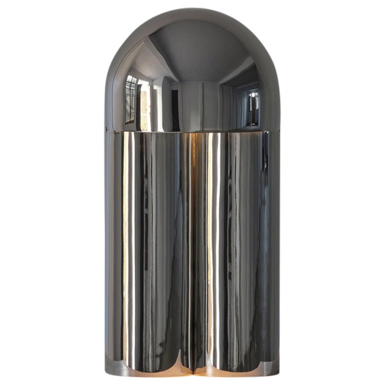 Monolith Polished Silvered Brass Sculpted Table Lamp by Paul Matter For Sale