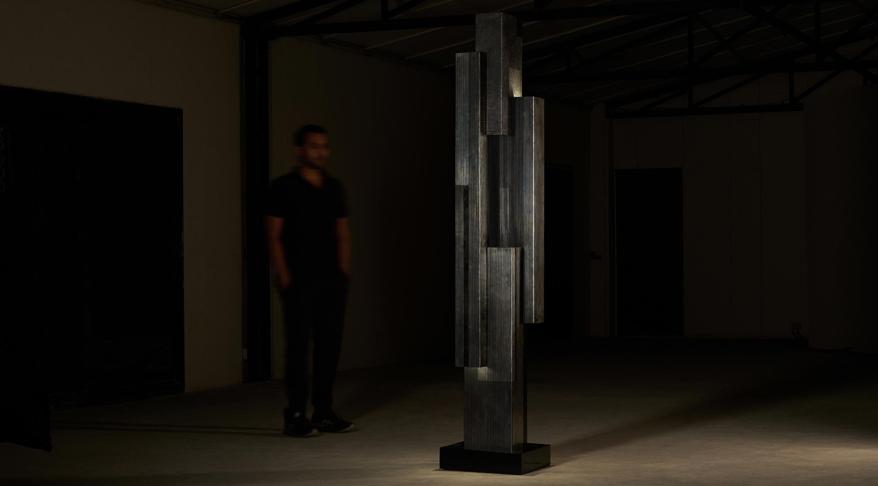 Nolwa reimagines traditional craft forms with contemporary perspectives. Our first collection is inspired by Bidri, a 600-year-old metal inlay craft form of India, featuring a mystical patination process.
The Monolith was developed working alongside