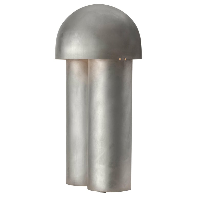Monolith Silvered Brass Sculpted Table Lamp by Paul Matter For Sale