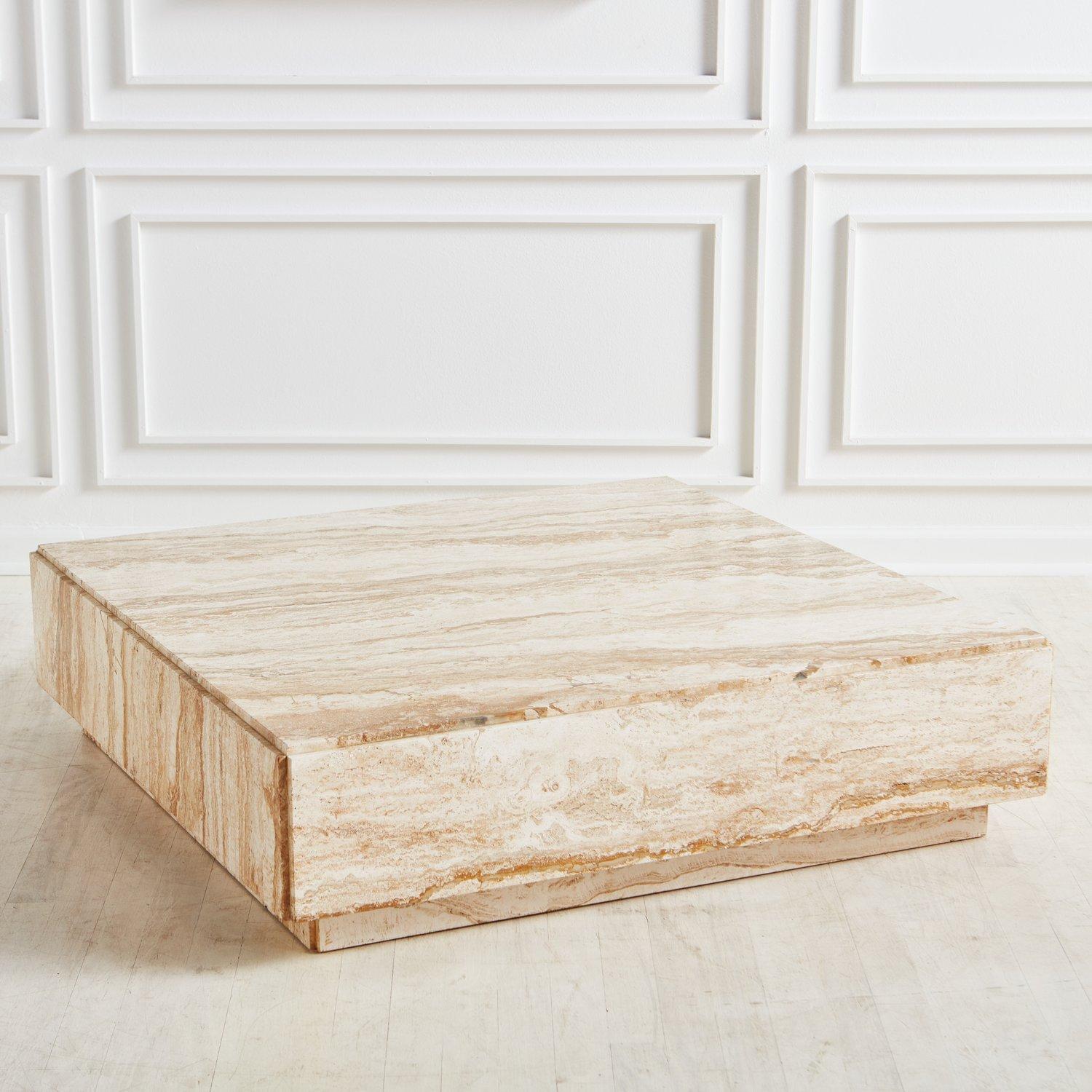 Mid-Century Modern Monolith Travertine Coffee Table Attributed to Milo Baughman for Directional