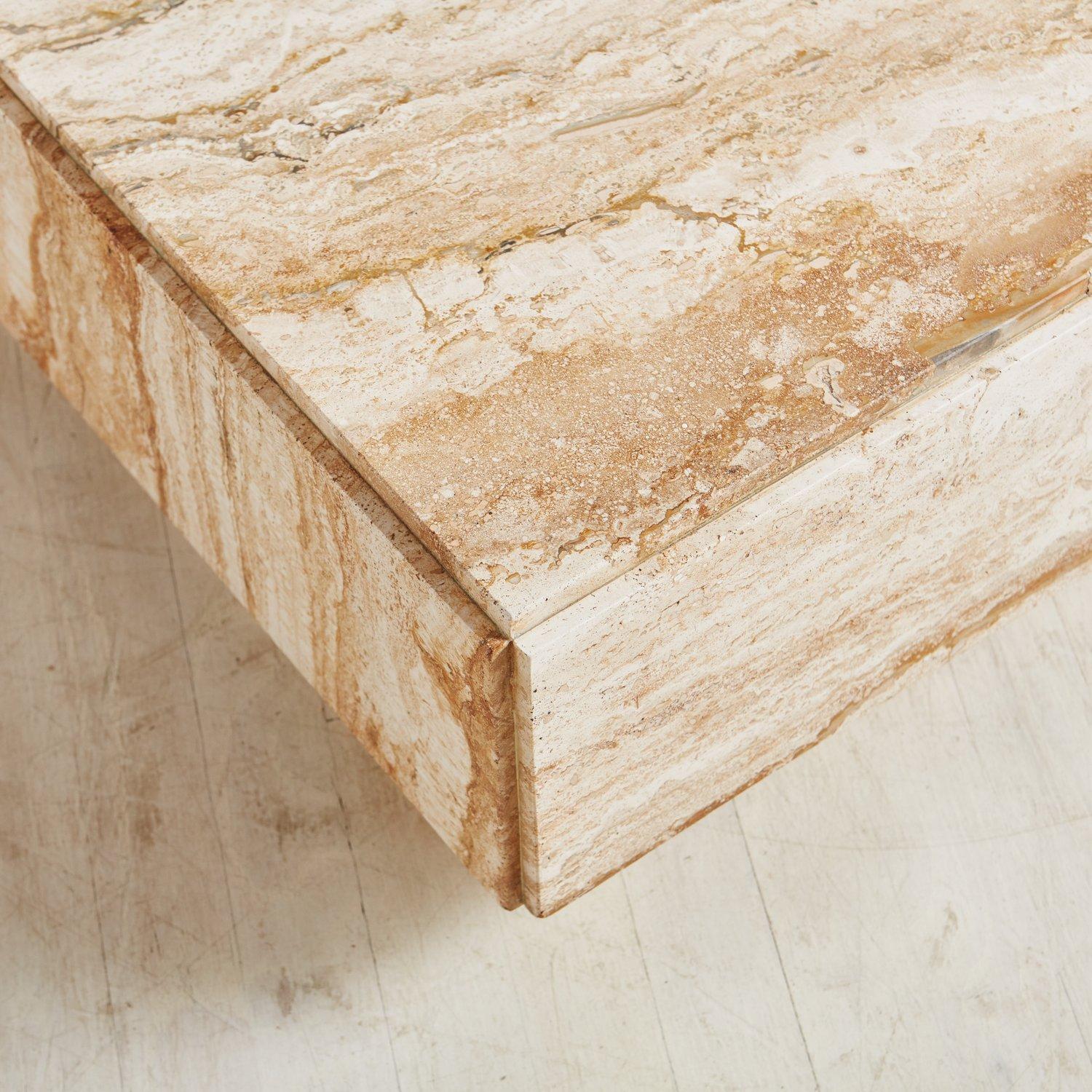 Mid-20th Century Monolith Travertine Coffee Table Attributed to Milo Baughman for Directional