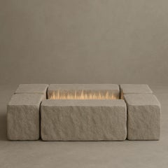 Monolith Uno Fire Table in Puebla Travertine & Stainless Steel by Andres Monnier