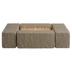 Monolith Uno Fire Table in Puebla Travertine & Stainless Steel by Andres Monnier
