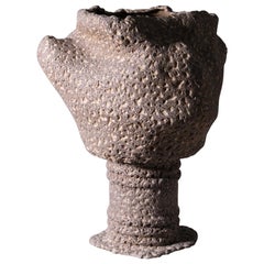 Monolithic Carved Stoneware Planter and Stand by LGS Studio
