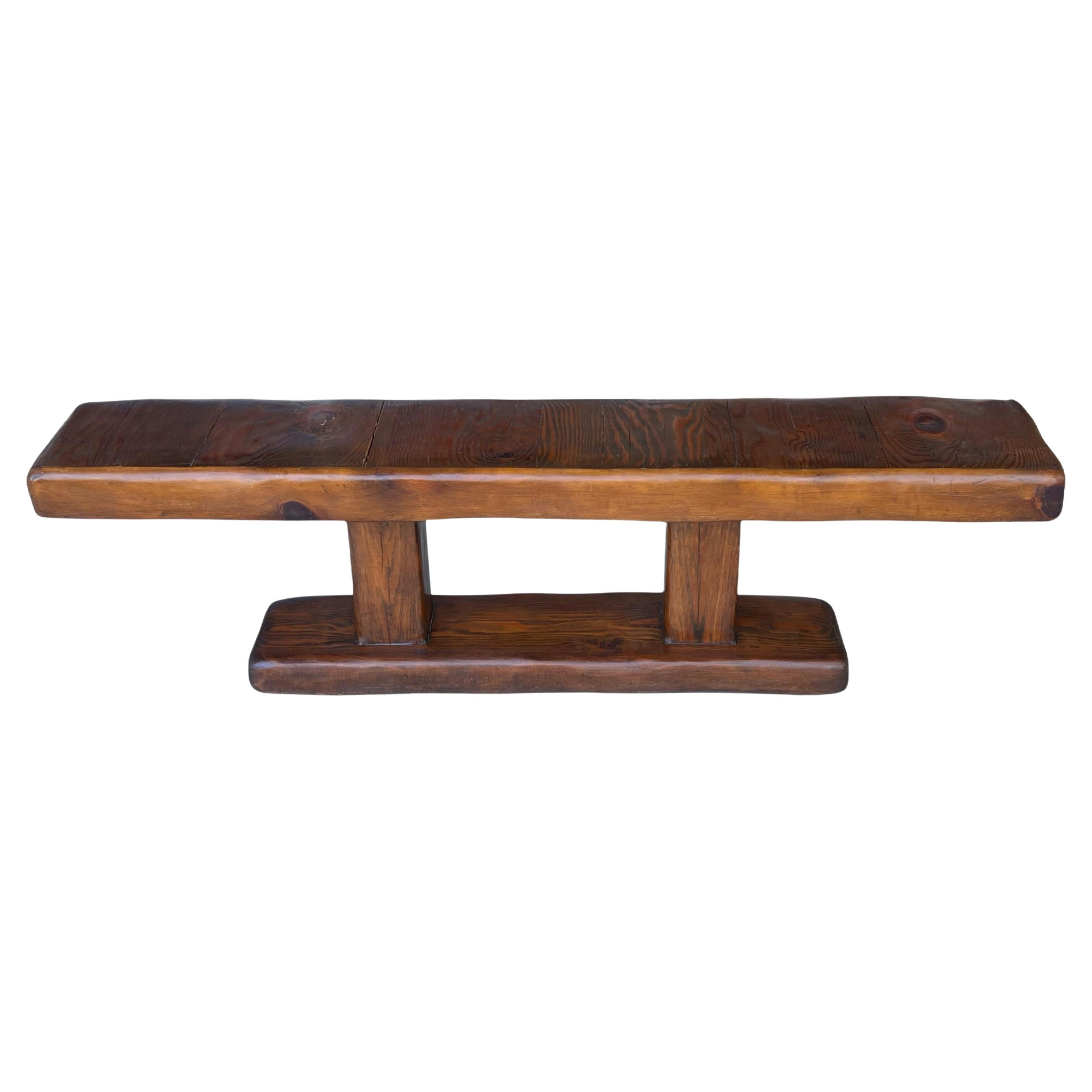 Monolithic Carved Wood French Studio Bench