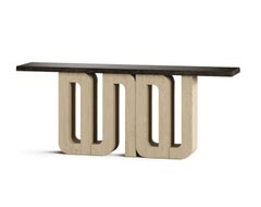 Monolithic Console Table with Polished Stone Top & Limed Oak Base By José Castro