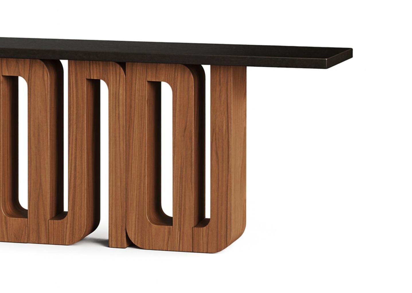 Modern Monolithic Console Table with Polished Stone Top & Limed Oak Base For Sale