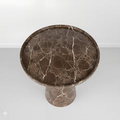 Monolithic Emperador Marble Round Side Table, A Classic Accent End Table
