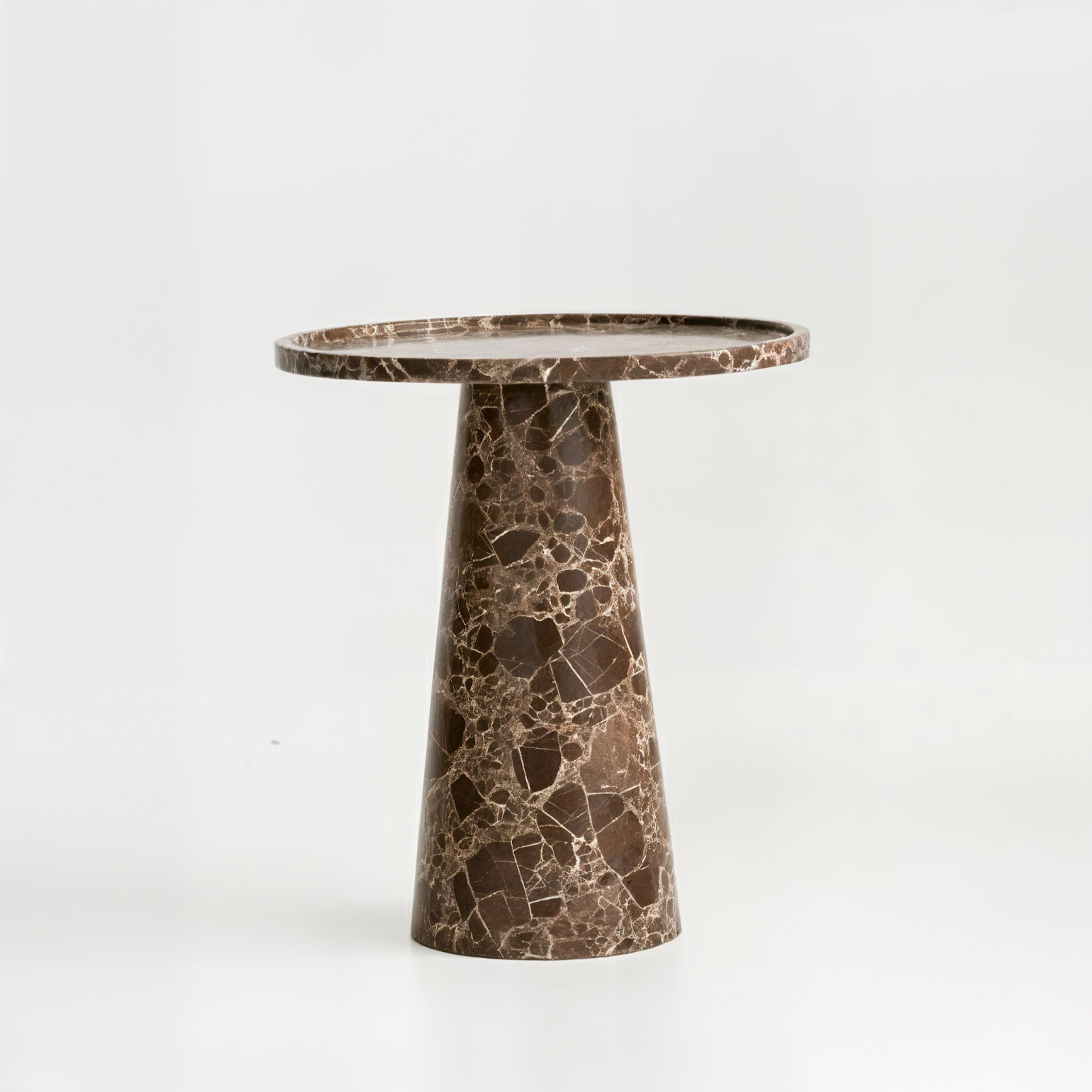 Modern Monolithic Emperador Marble Round Side Table, A Classic Accent End Table For Sale