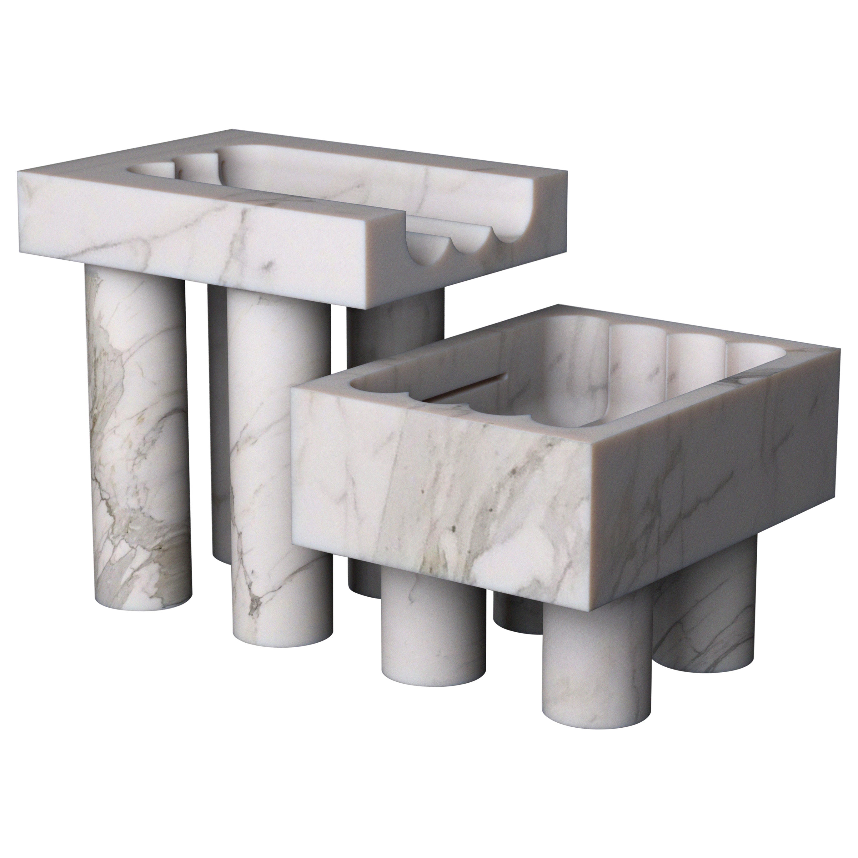 Monolithic Font - Two part fountain carved from Calacatta Marble