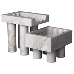 Monolithic Font - Two part fountain carved from Calacatta Marble