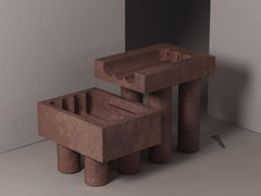Monolithic Font - Two part fountain carved from Rosso Etrusco sandstone