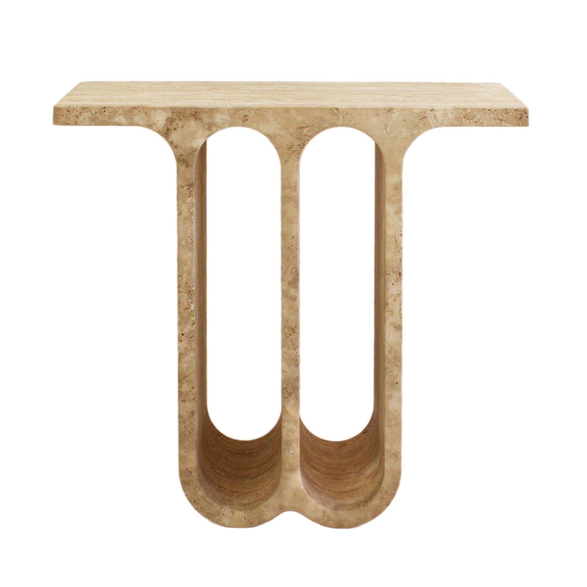 Monolithic Ivory Travertine Arch Consoles, Italy Modern 1980, Set of Two In Good Condition For Sale In Madrid, ES
