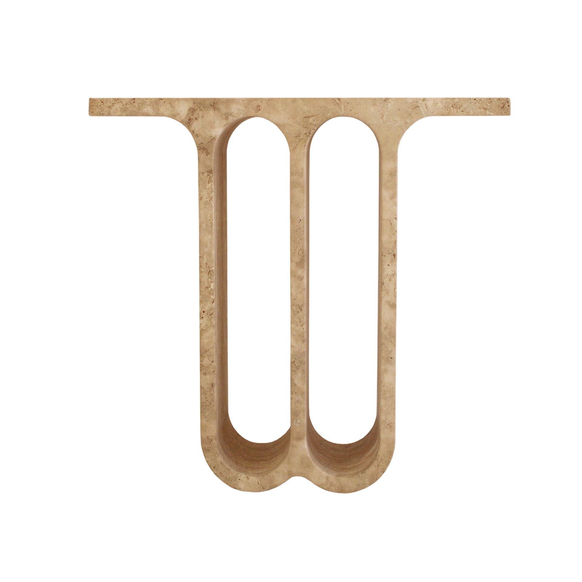 Monolithic Ivory Travertine Arch Consoles, Italy Modern 1980, Set of Two For Sale 1
