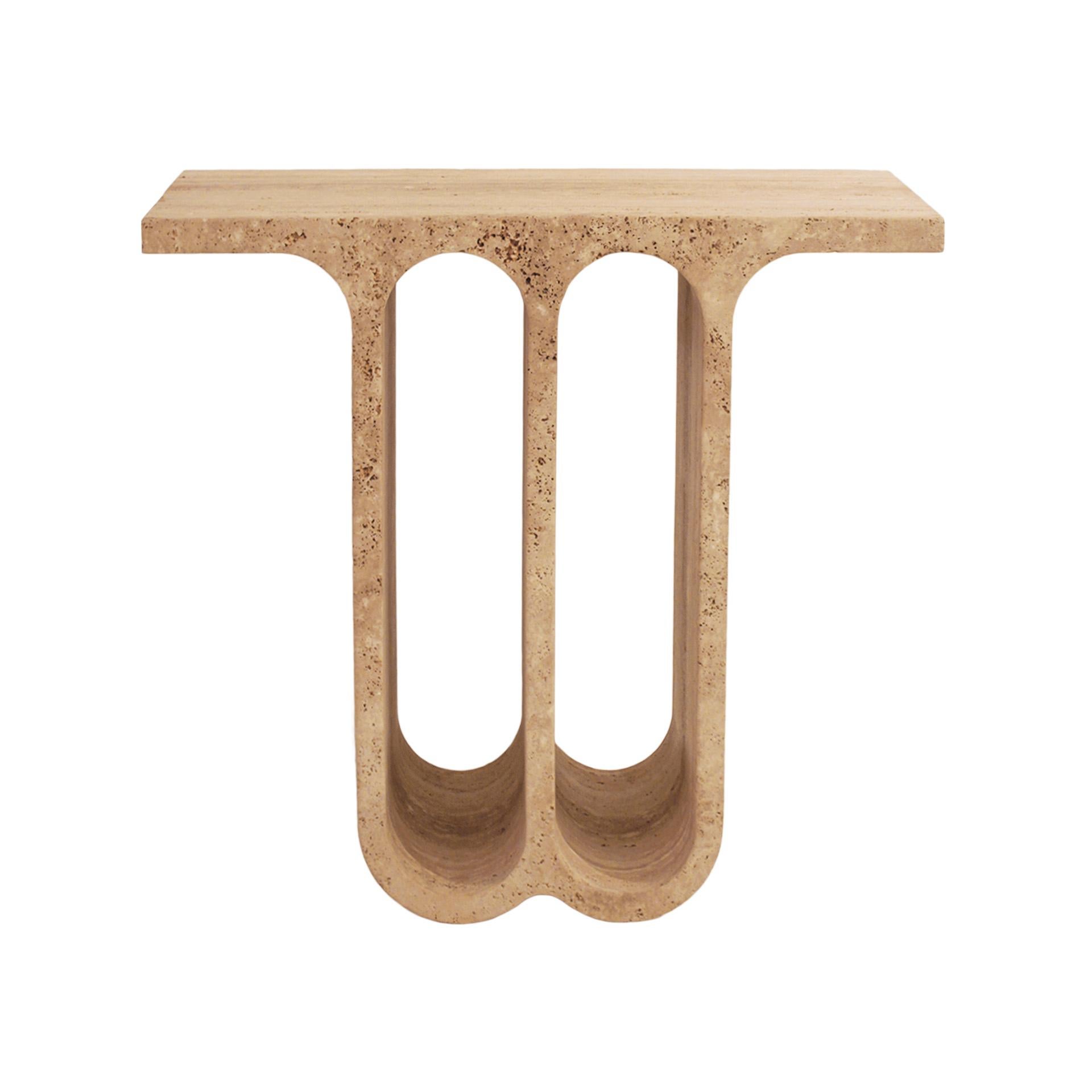 Monolithic Ivory Travertine Arch Consoles, Italy Modern 1980, Set of Two For Sale 2