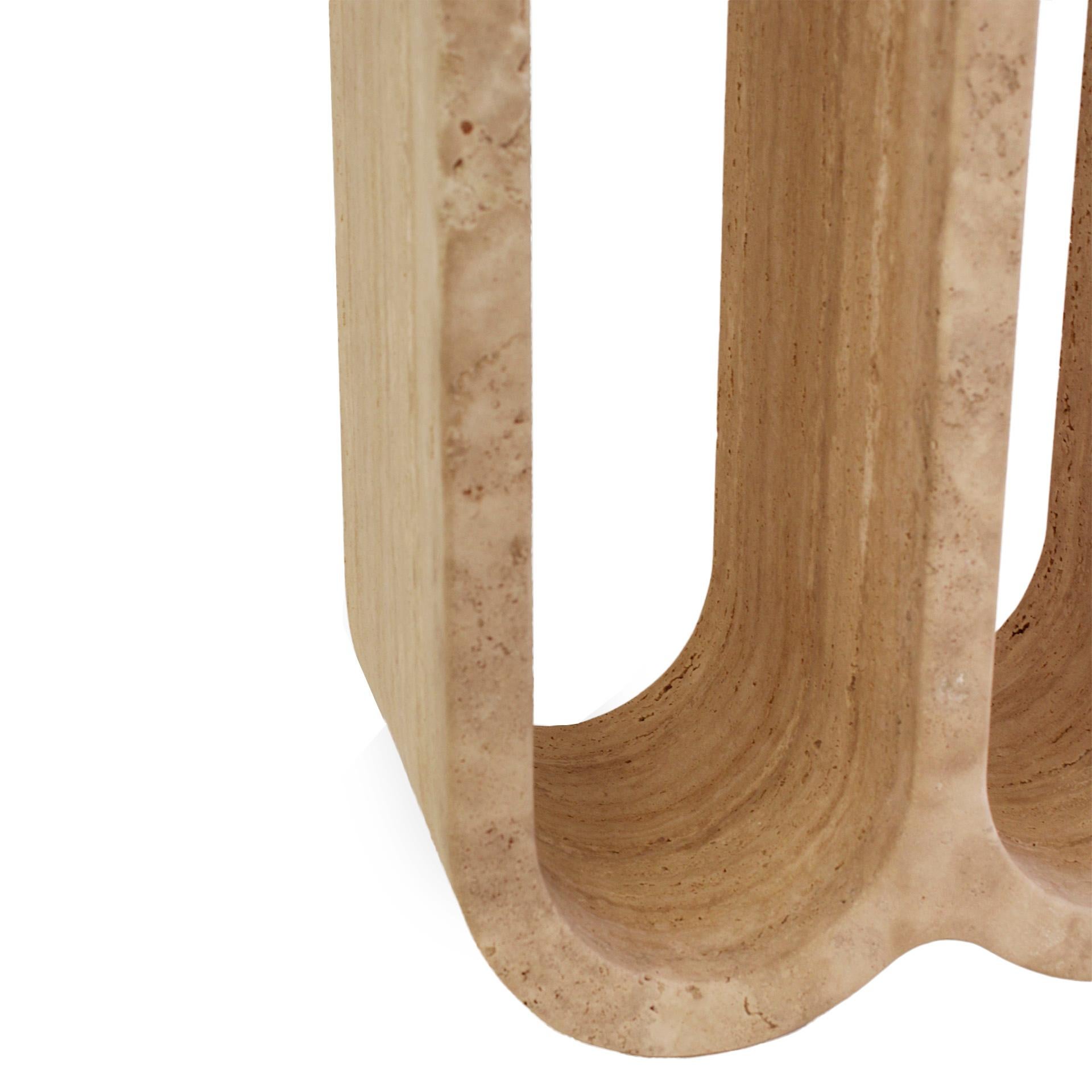 Monolithic Ivory Travertine Arch Consoles, Italy Modern 1980, Set of Two For Sale 3
