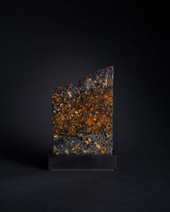 Monolithic Meteorite Cross Section with Mirror-Polish and Translucent Gemstones