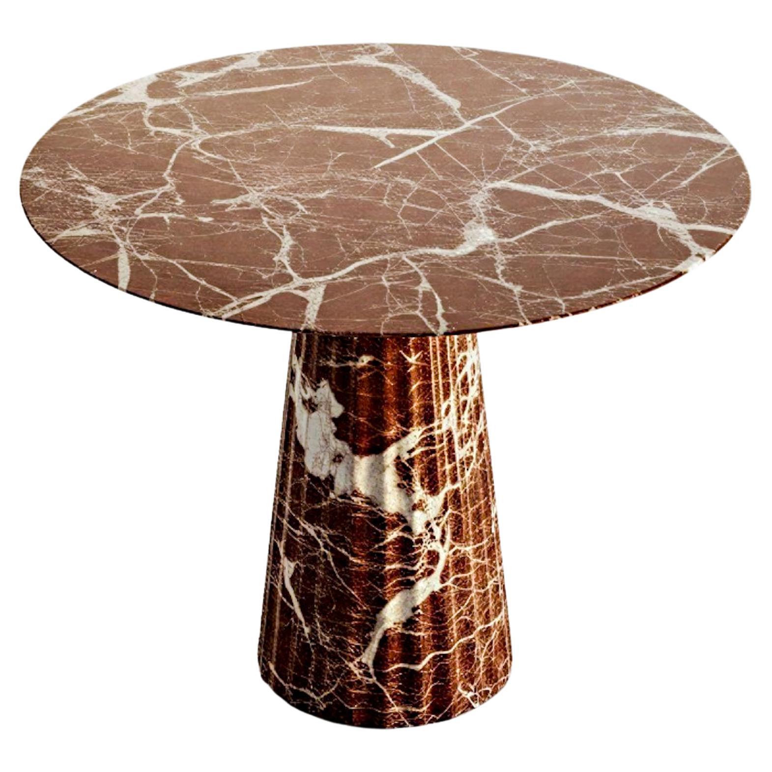 Arts and Crafts Table de salle à manger ronde monolithique en marbre Rosso Levanto Une pièce maîtresse de la modernité italienne en vente