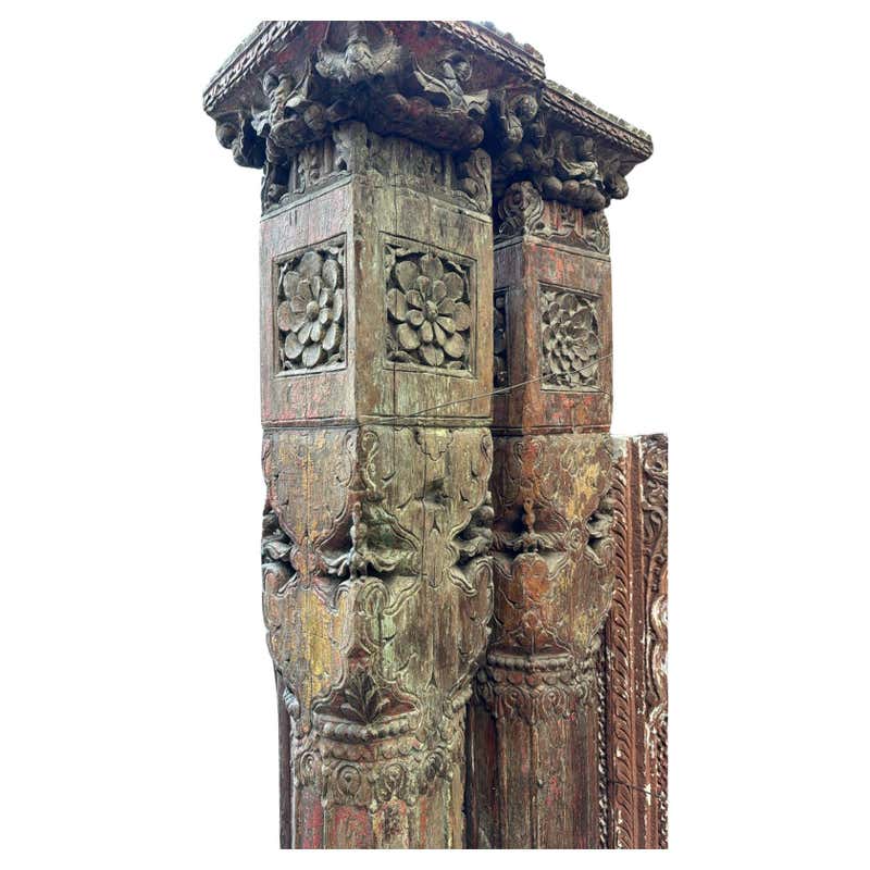 Solid Teak Wood Column Base of Traditional Javanese House, Organic c ...