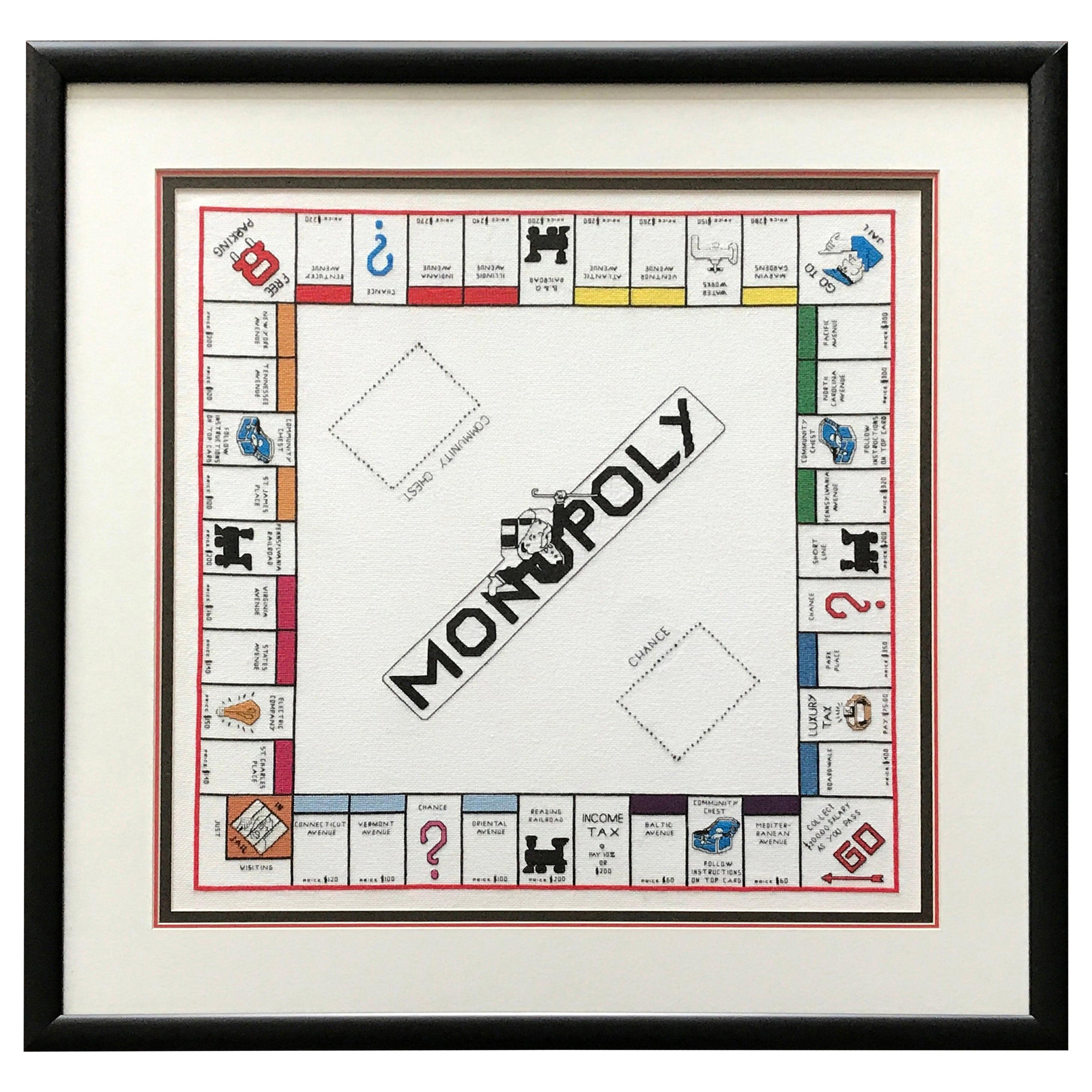 Monopoly' Needlepoint Game Board, Framed, 1970s For Sale at 1stDibs