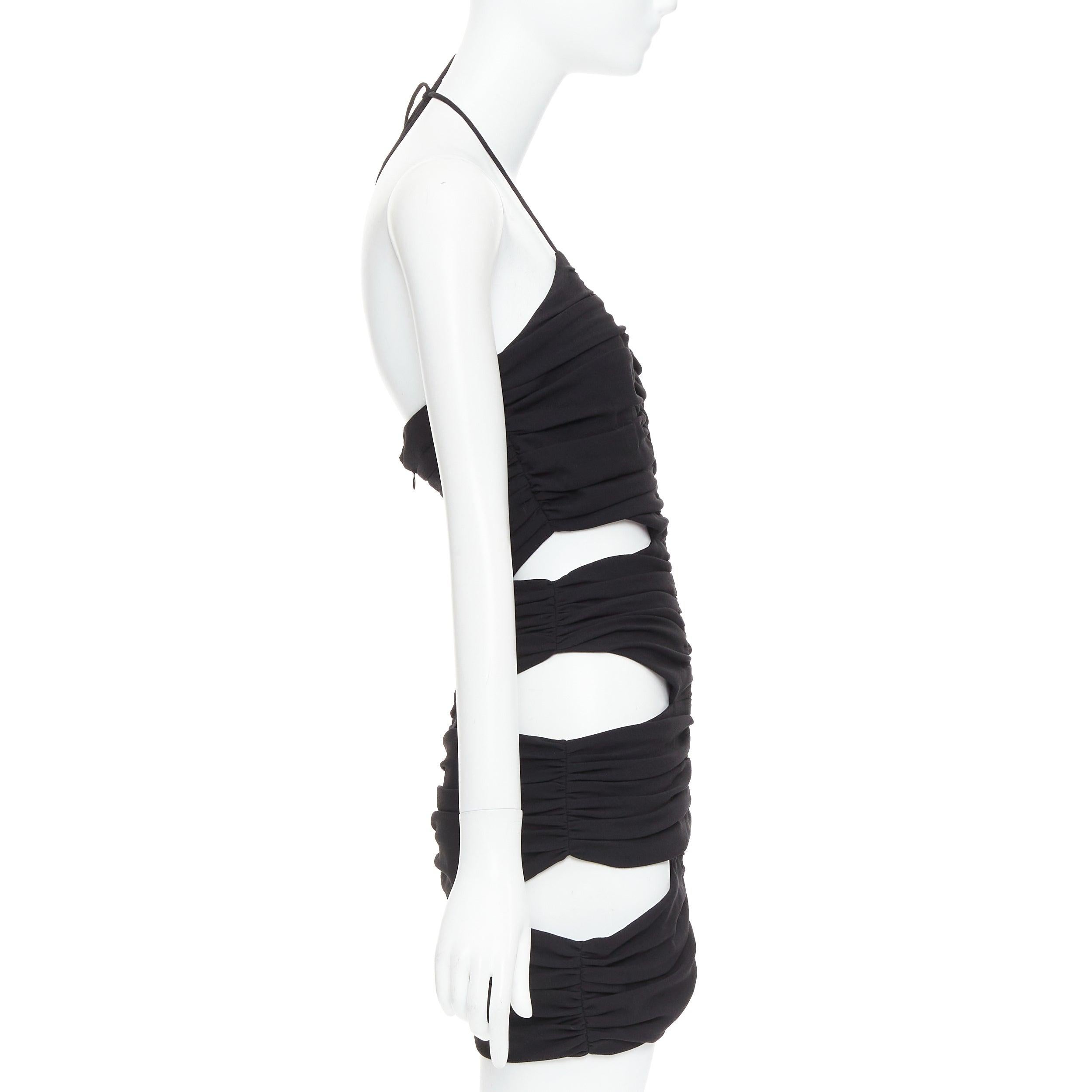 MONOT 2022 black halterneck tie back ruched cutout mini party dress US2 S In New Condition For Sale In Hong Kong, NT