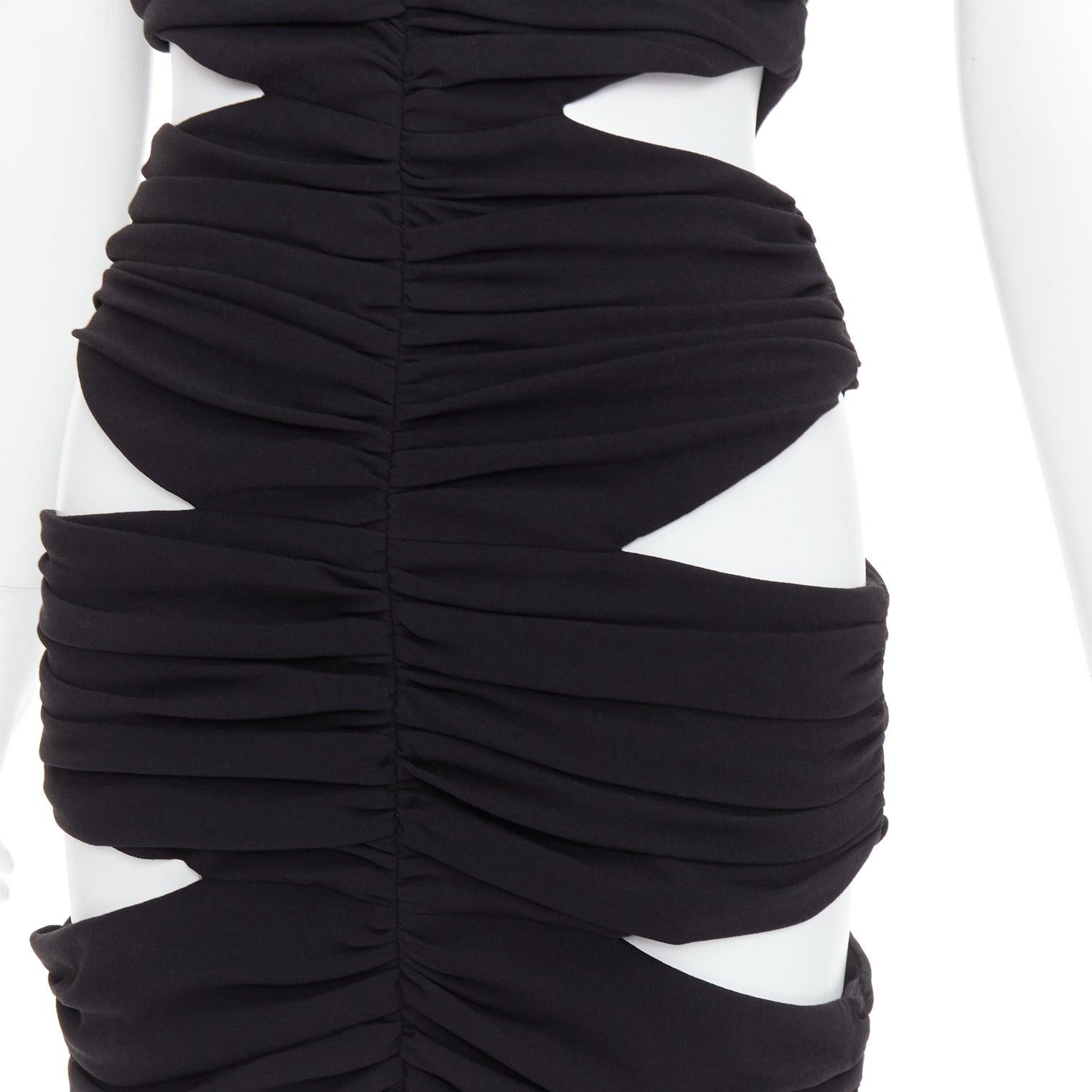 MONOT 2022 black halterneck tie back ruched cutout mini party dress US2 S For Sale 2
