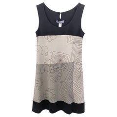 Minimalist Black Gray Scribble Print FLORA KUNG Mini Silk Tank Dress NWT