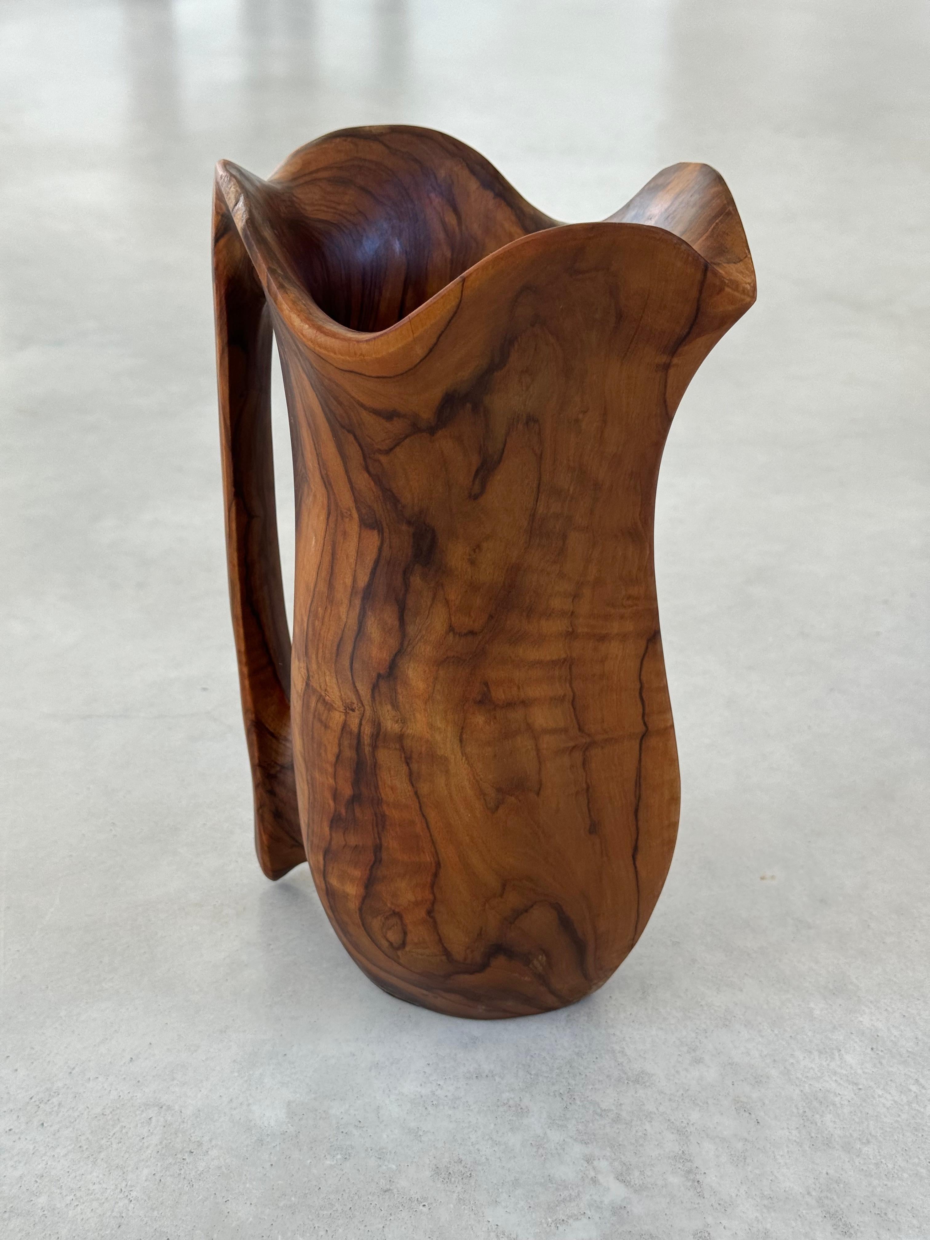 Mid-20th Century Monoxyl pitcher olive wood,  French folk art, Alexandre Noll style, circa 1950s For Sale