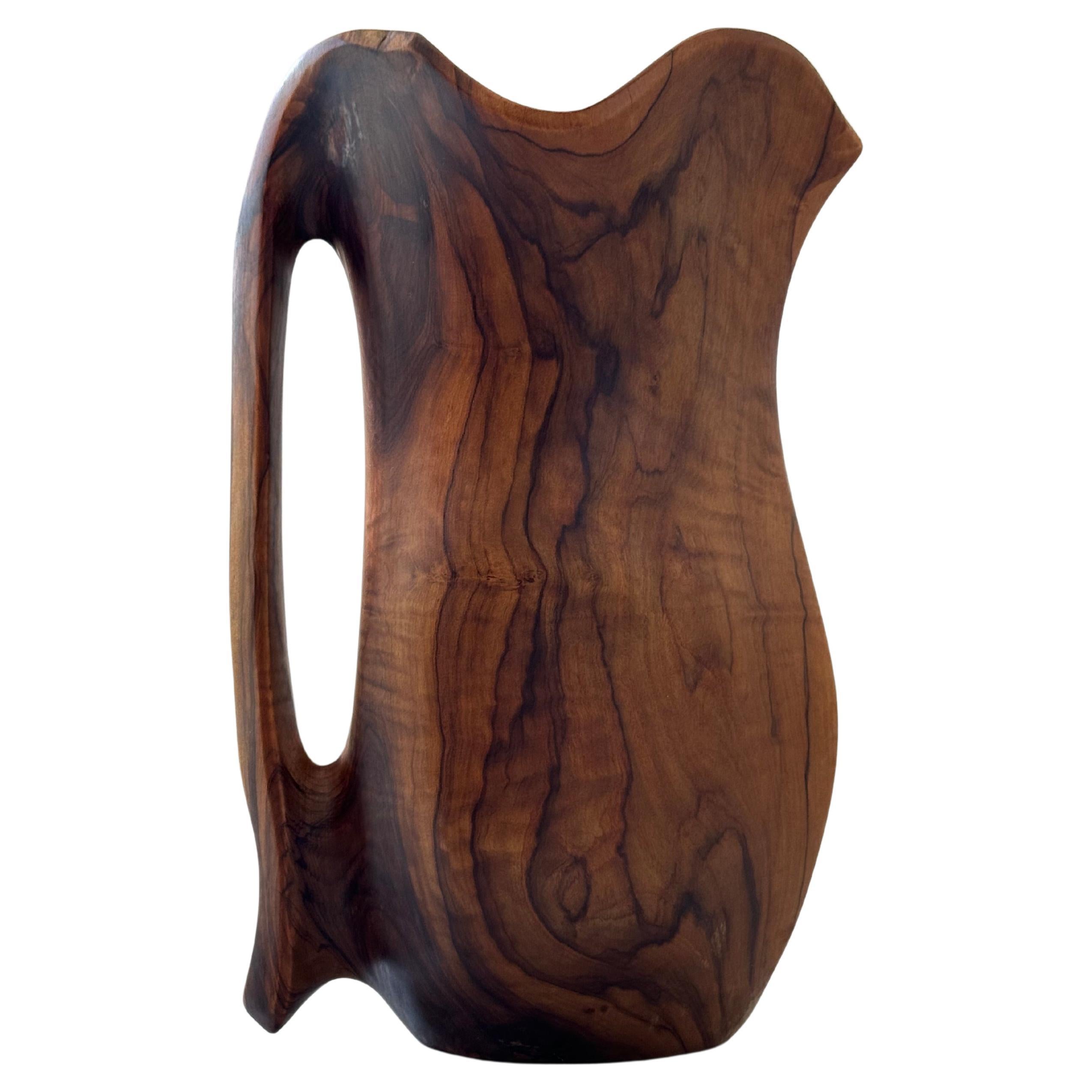 Monoxyl pitcher olive wood,  French folk art, Alexandre Noll style, circa 1950s For Sale