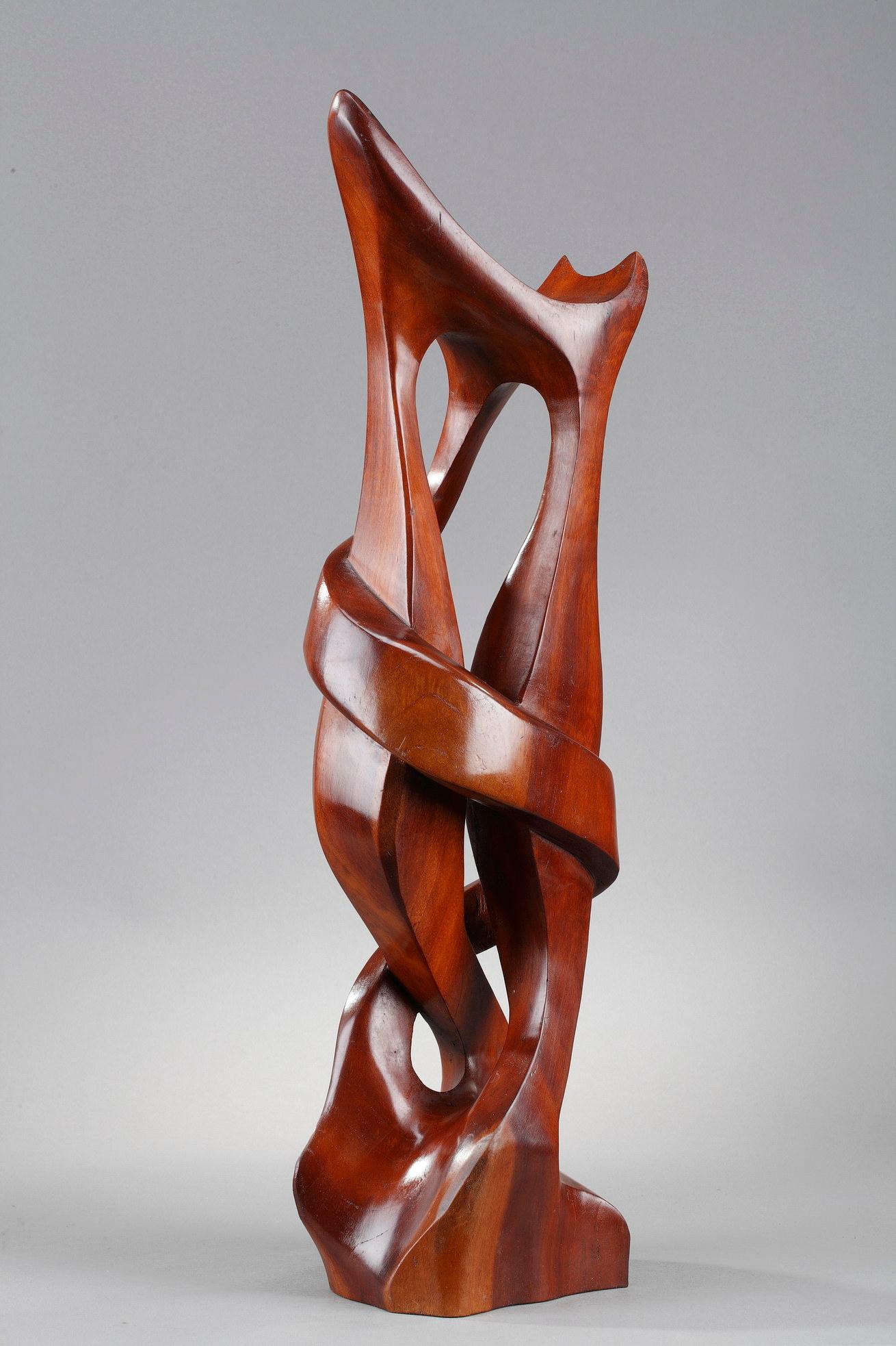Sculpture monoxyle en bois exotique intitulée 