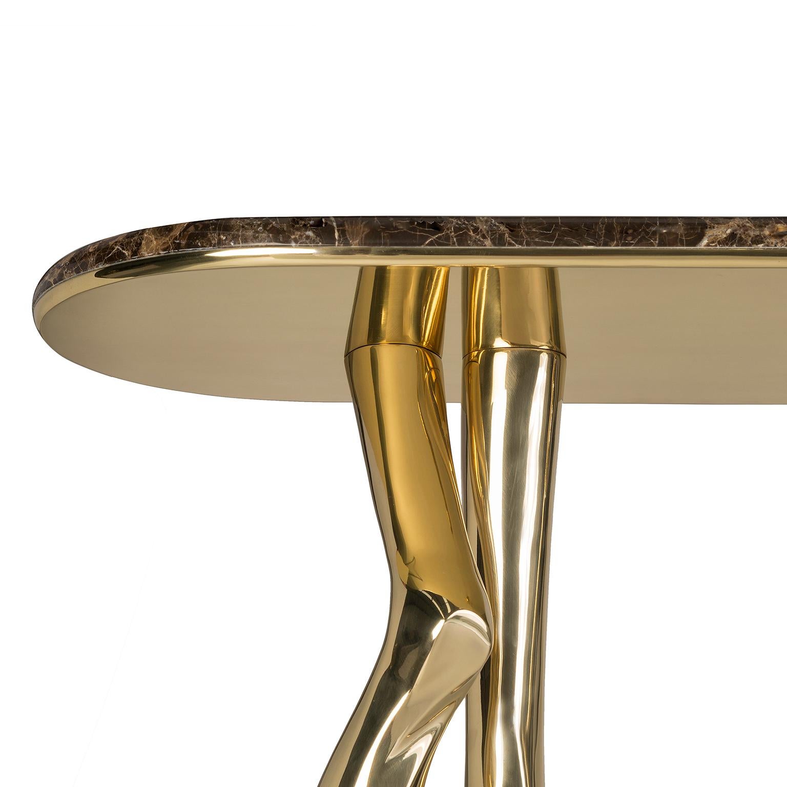 Modern Contemporary Monroe Console Table in Polished Brass, Emperador Marble Tabletop For Sale