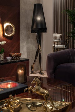 Contemporary Monroe Drama Floor Lamp Black Brass, Lampshade with Tassel Fringe