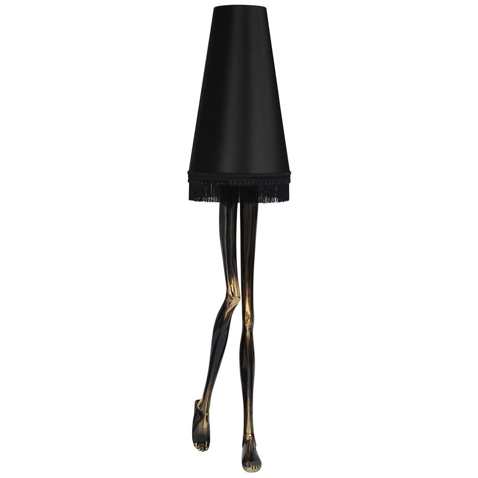 Contemporary Monroe Drama Floor Lamp Black Brass, Lampshade with Tassel Fringe