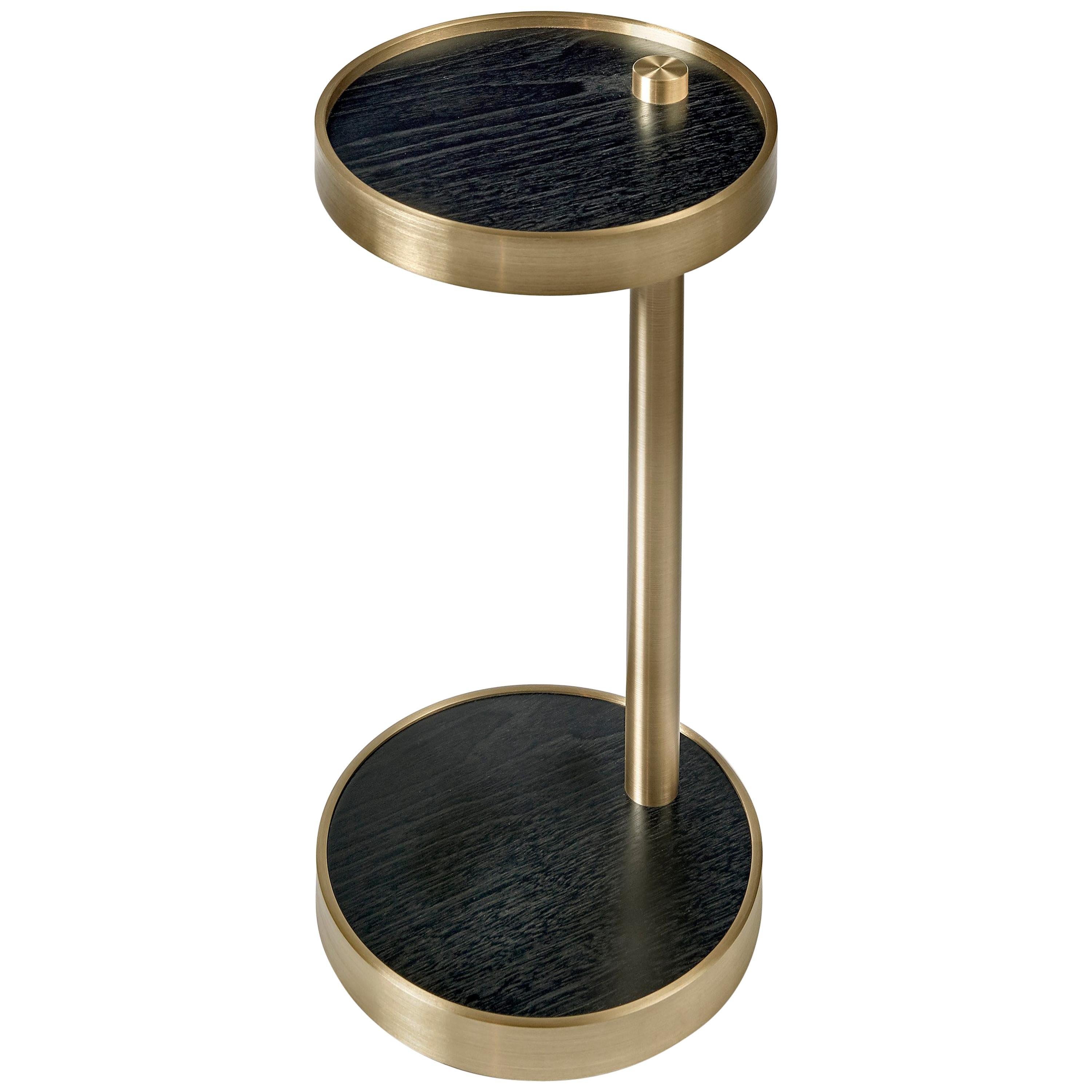 Monroe Contemporary Round Drink Table in Brass with Black Cerused Top For Sale