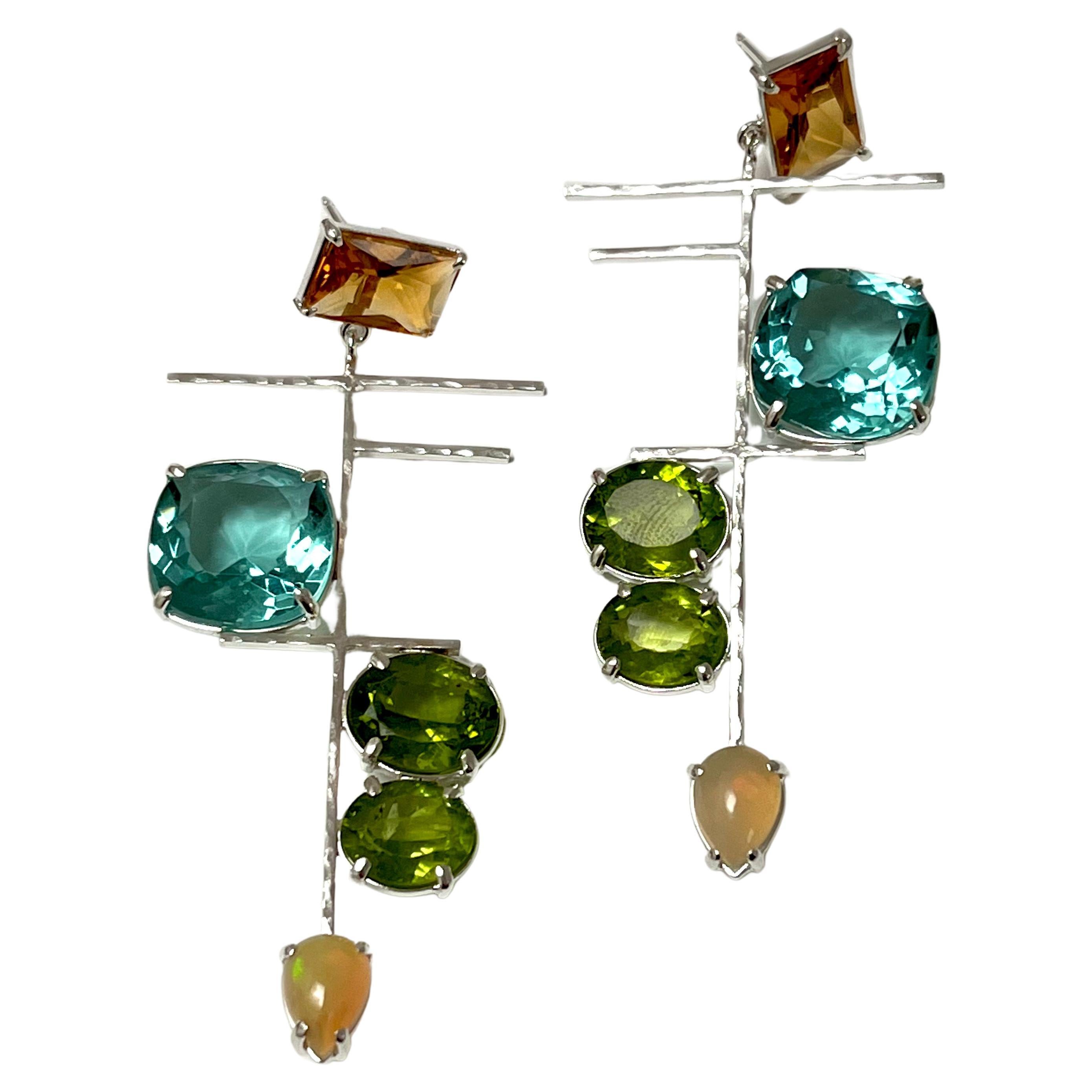 Boucles d'oreilles Monroe en quartz, opale, péridot et argent sterling