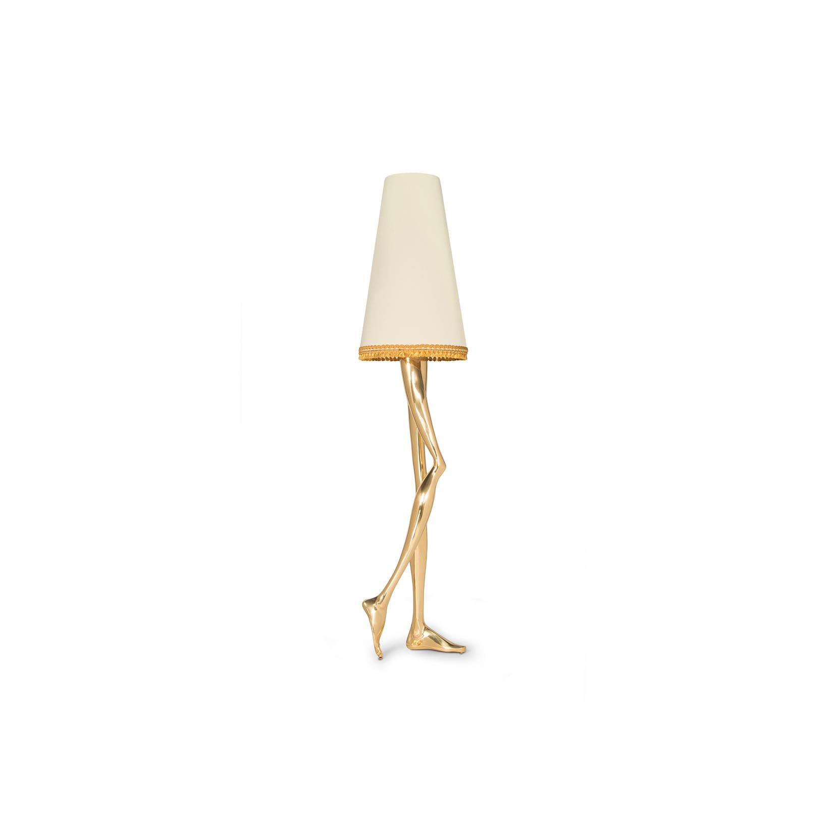 Contemporary Monroe Floor Lamp Polished Brass Cast, Blue Lampshade, Art Lighting In New Condition For Sale In Oporto, PT