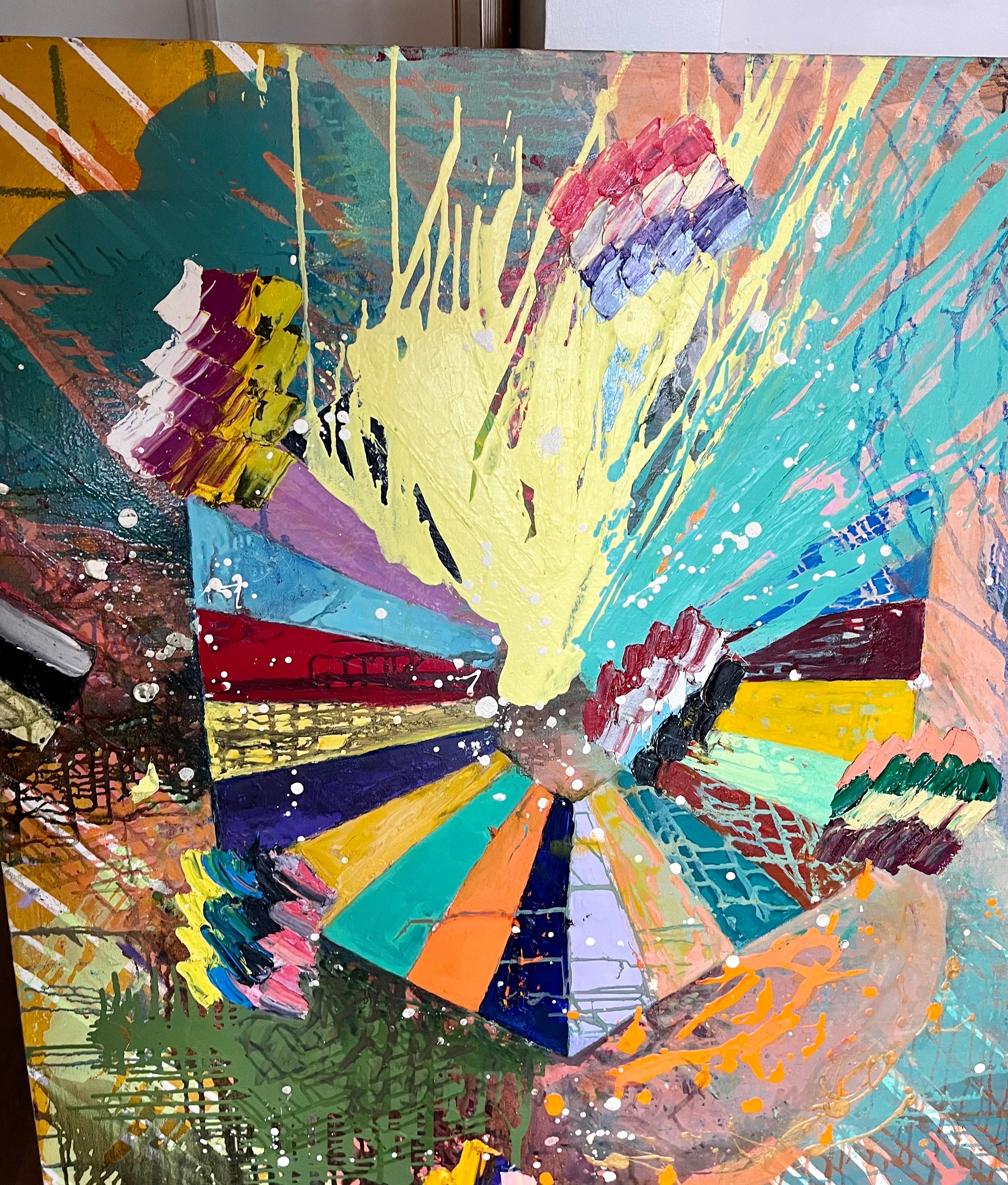 Large Abstract Expressionist Colorful Painting Monroe Hodder Slow Dancing For Sale 9