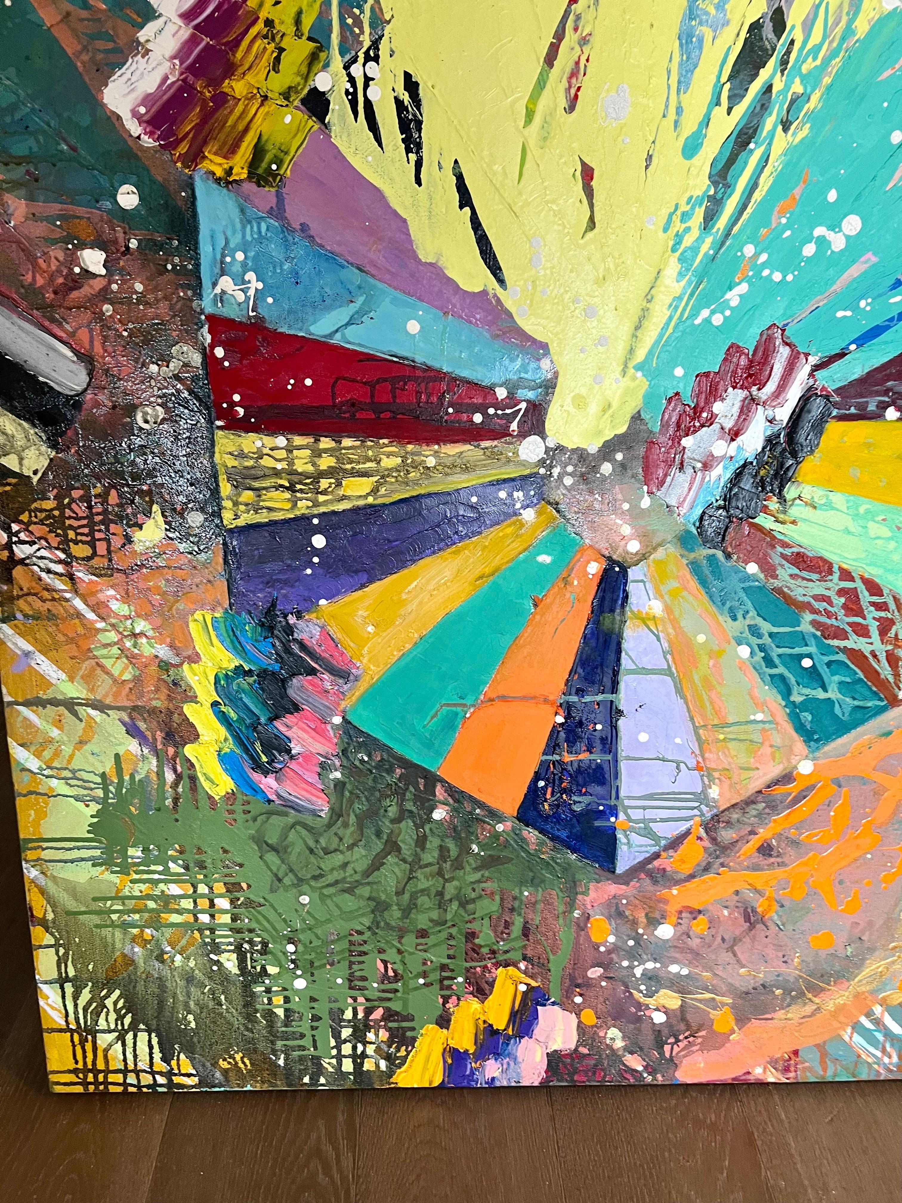 Large Abstract Expressionist Colorful Painting Monroe Hodder Slow Dancing For Sale 11