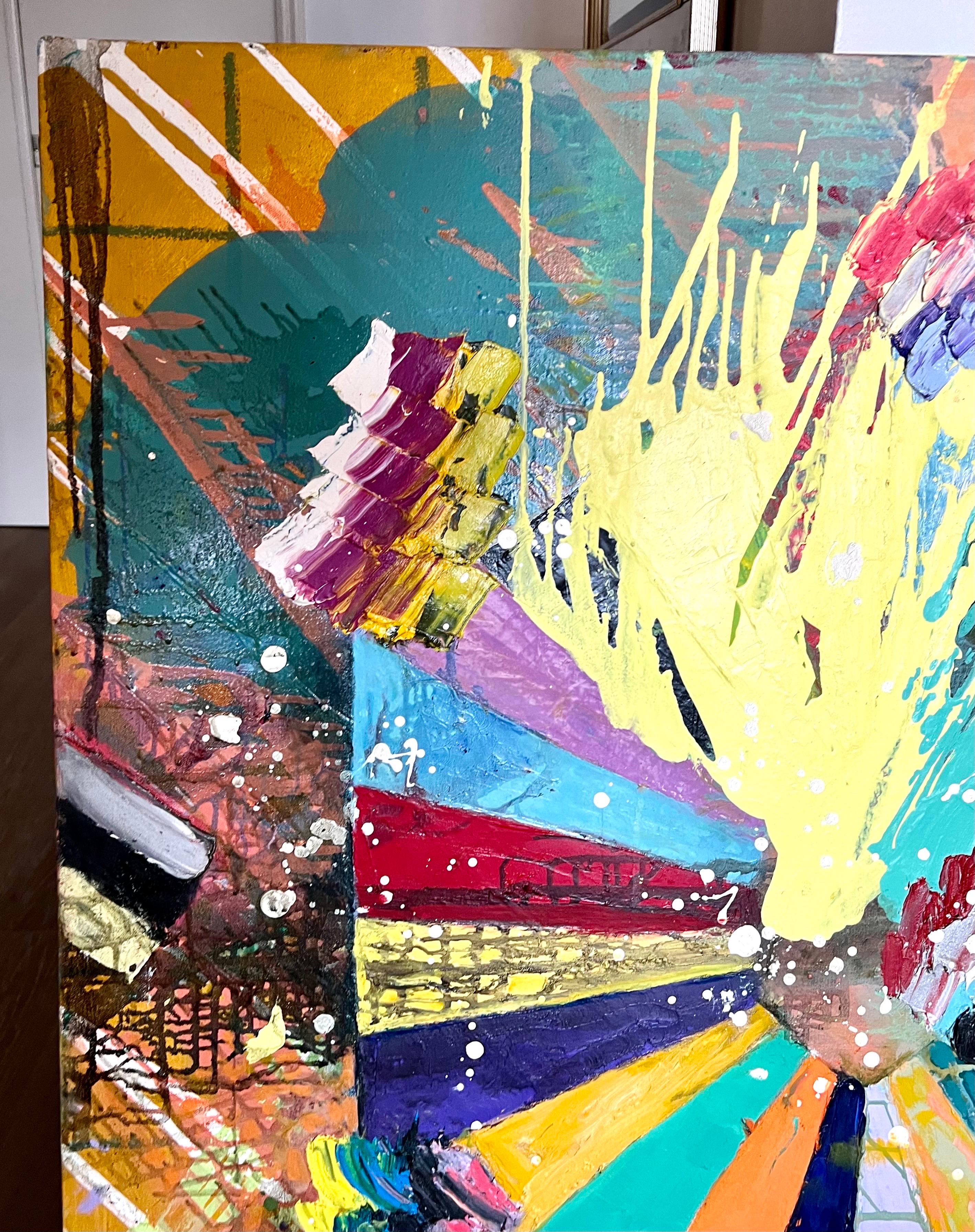 Large Abstract Expressionist Colorful Painting Monroe Hodder Slow Dancing For Sale 6