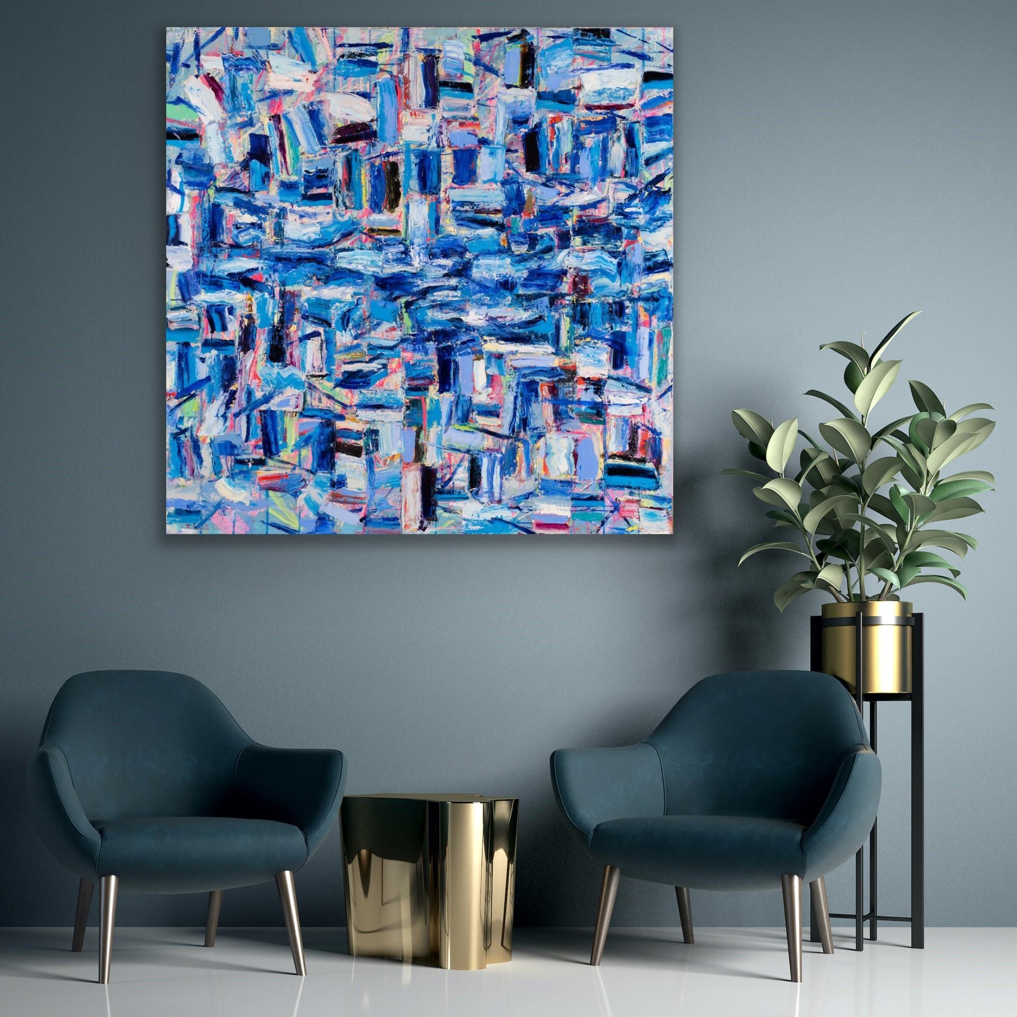 River In The Sea-Monroe Hodder, American, Abstract, Bold, Modern, sea, Blue, Oil For Sale 2