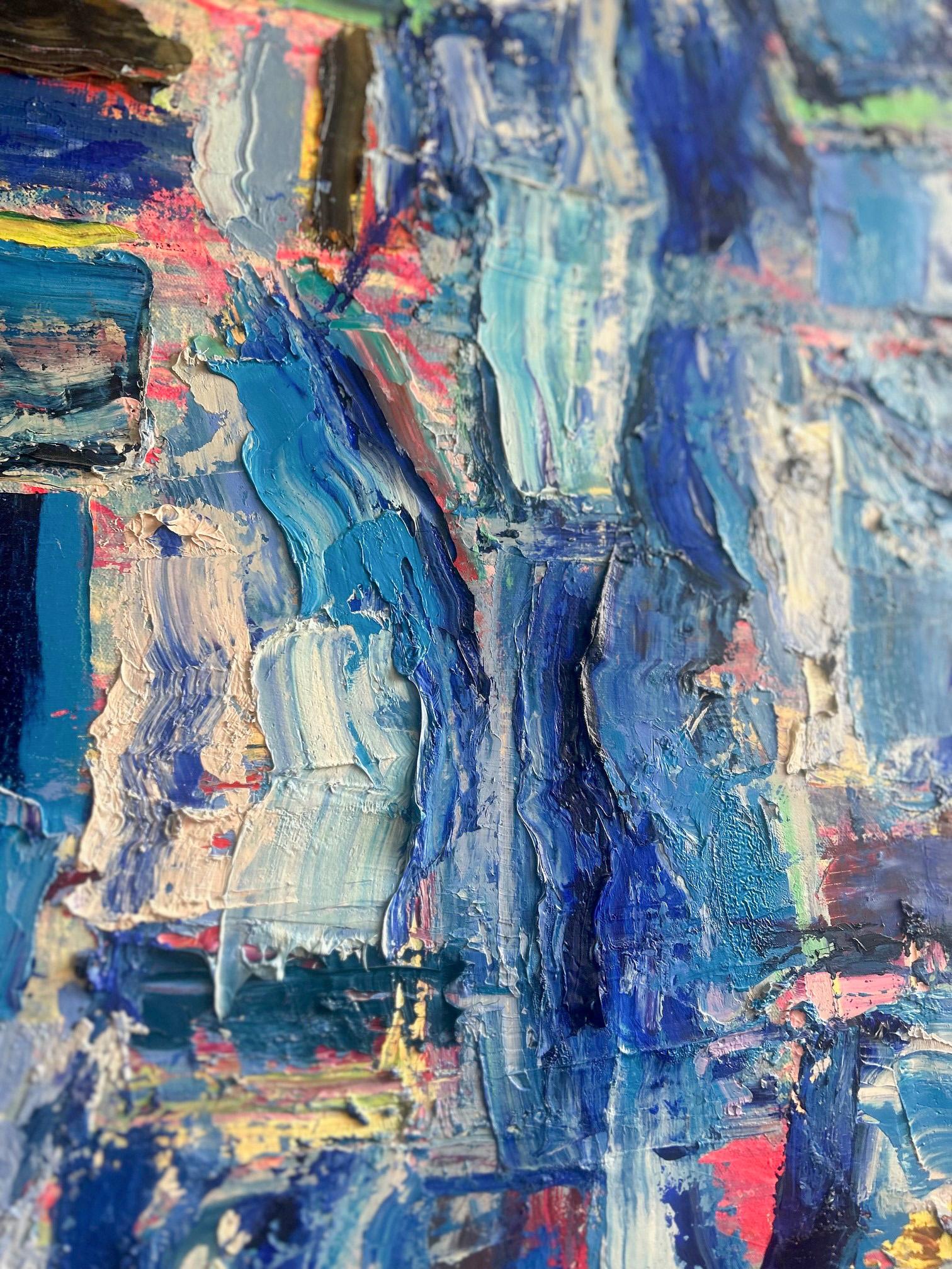 River In The Sea-Monroe Hodder, Américain, Abstrait, Audacieux, Moderne, Mer, Bleu, Huile en vente 4