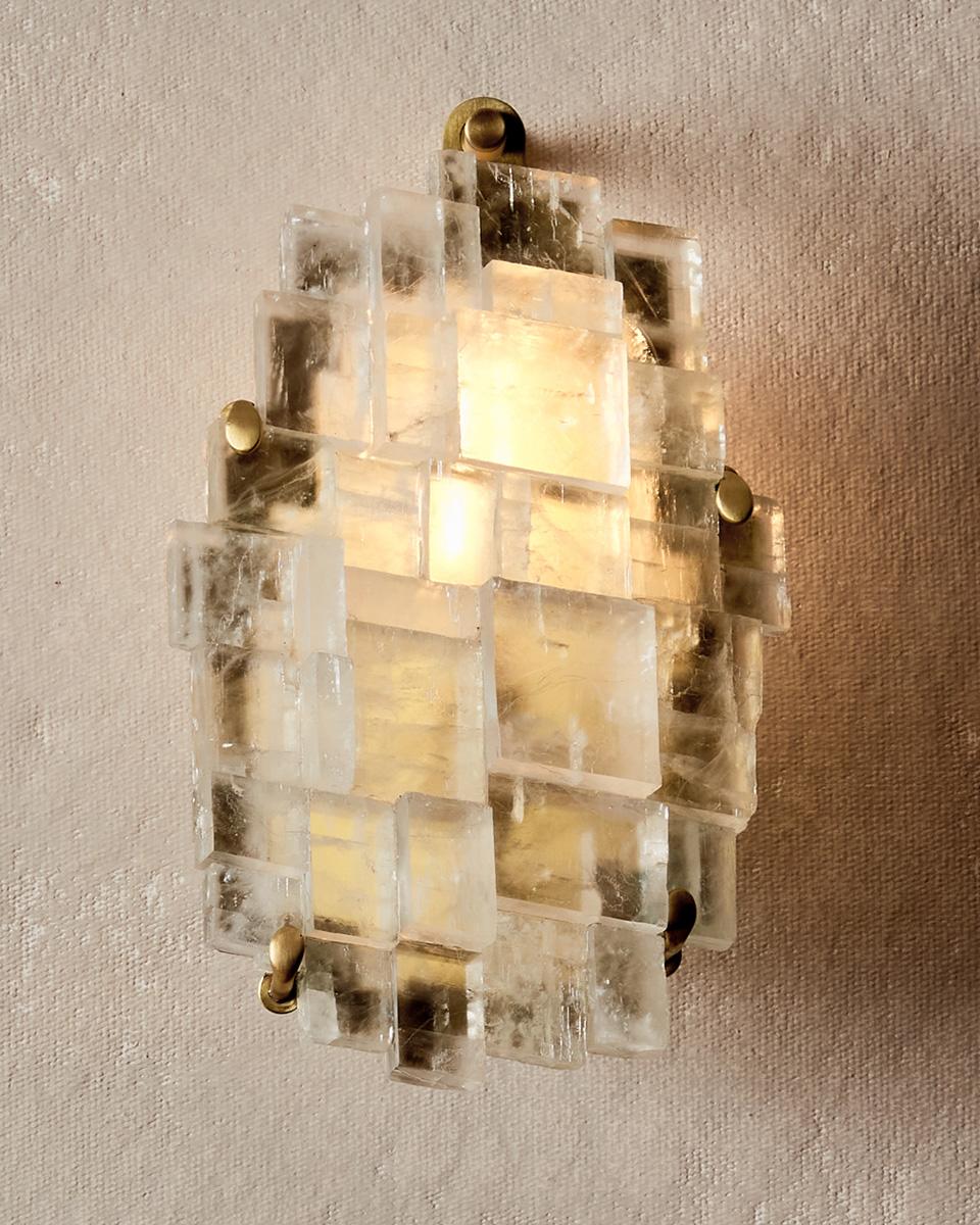 Monroe Icelandic Spar Sconce - Hardwired In New Condition For Sale In Philadelphia, PA